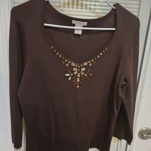 Brown Embellished Women's Top